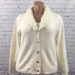 CHICO’S Ivory Cream Fuzzy Collar Cardigan sz 3/XL